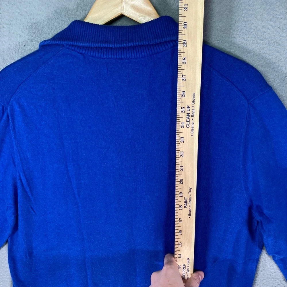 Banana Republic‎ Men L Royal Blue Snap Mock Neck Sweater 70 Cotton Nylon Silk